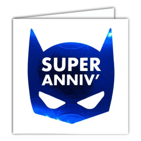 22227 Carte carrée Super ANNIVERSAIRE Masque de Super-héros Batman Bleu Brillant - Avec Enveloppe blanche 15x15cm - Création Édi