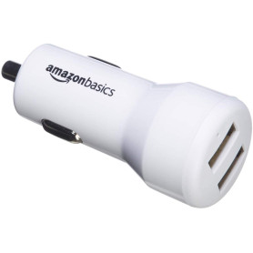 Amazon Basics Chargeur 2 ports USB de voiture pour appareils Apple et Android 4,8 Amp/24 W, Blanc