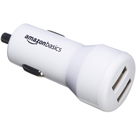 Amazon Basics Chargeur 2 ports USB de voiture pour appareils Apple et Android 4,8 Amp/24 W, Blanc