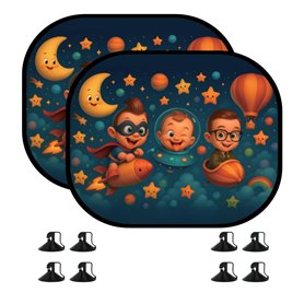 2 Pare-Soleil Voiture Bébé/Enfants avec Ventouses | Motif Espace | Pare-Soleil pour vitres de Voiture - 44x36cm | Vitres Latéral