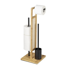 Wenko Stand Rivalta Allegre Ensemble WC Autoportant avec Brosse WC Et Porte-Rouleaux de Rechange en Bambou