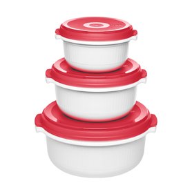 Emsa 518999 Micro Family Lot de 3 plats pour micro-ondes Blanc/rouge