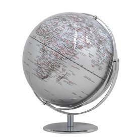 Globe terrestre 30 cm de diamètre - JURI - Base métal chromé - Deux axes mobiles - Argent - TROIKA original