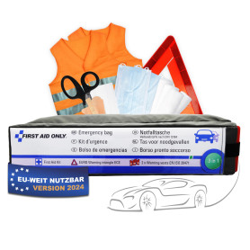 First Aid Only Kit d’Urgence 3 en 1 pour Voiture Din 13164 Triangle de Signalisation Euro 2 Gilets de Sécurité en Iso 20471:2013