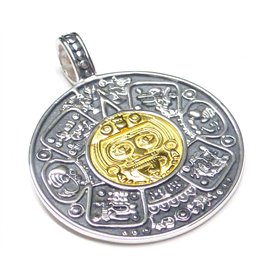 Pendentif Argent Plaqué Or Motif Calendrier Maya Argent Sterling Centre Plaqué Or Mixte Symbole de Protection