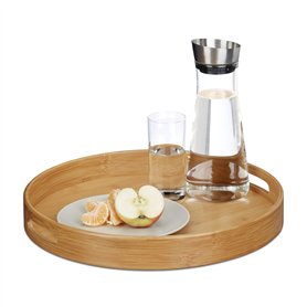 Relaxdays 10020235 Plateau de service rond en bambou plateau repas transport poignées HxlxP: 5 x 38