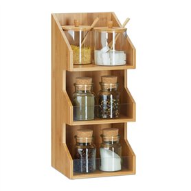 Relaxdays Organiseur en bambou 3 casiers compartiments bureau cuisine épices étagère boîte HxlxP: 41 x 18 x 17cm