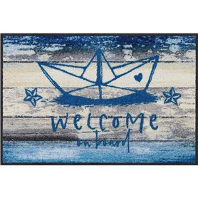 Salonloewe Paillasson lavable en forme de bateau en papier - 050 x 075 cm - Motif étoile de mer - Motif bienvenue