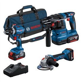 Bosch Professional 18V System combo-kit sans-fil : GSB 18V-45 + GBH 18V-22 + GWS 18V-8 (avec 3 batteries GBA 4.0Ah