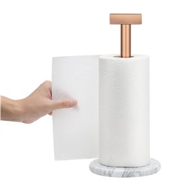 Navaris Porte essuie tout - Support essuie-tout avec dérouleur en acier et base en marbre 15 x 15 x 33 cm - Pour cuisine salle d