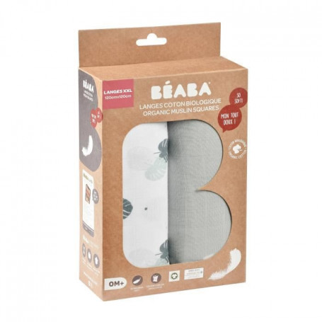 BEABA. Boîte 2 LANGES 120cm - Gris Mirage / Jungle 41,99 €