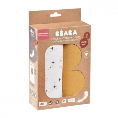 BEABA. Boîte 2 LANGES 120cm - Jaune Miel / Nuit étoilée 43,99 €