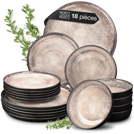 Moritz & Moritz VIDA service de table 6 personnes - 18 Pièces - vaisselle et arts de la table beige 6x assiettes plates