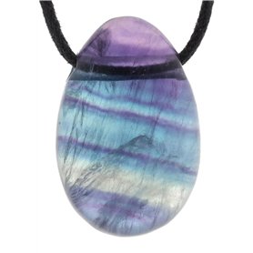 Lebensquelle Plus Fluorit Pendentif en Forme de Goutte avec chaîne en Cuir Multicolore