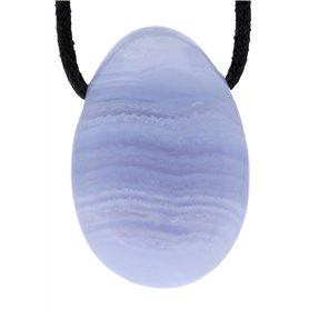 Lebensquelle Plus Pendentif Goutte d'eau en Pierre de chalcedon avec Bracelet en Cuir Bleu