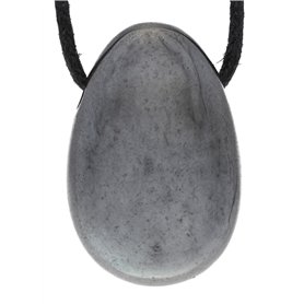 Lebensquelle Plus Pendentif en forme de goutte d'hématite - Avec cordon en coton - Pendentif en pierre précieuse de qualité supé