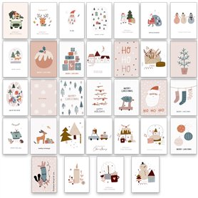 the lazy panda card company Lot de 64 cartes postales de Noël avec 32 différents motifs traditionnels et rustiques différents