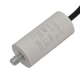 Lumonic Condensateur de démarrage avec Fil 25cm I 4µF 450V I 26x55mm I 4uF I Condensateur de moteur avec boîtier en plastique I