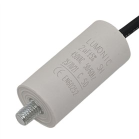 Lumonic Condensateur de démarrage avec Fil 25cm I 2µF 450V I 26x55mm I 2uF I Condensateur de moteur avec boîtier en plastique I