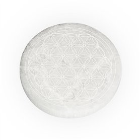 NKlaus Disque Fleur de Vie en Sélénite Plaque de Sélénite 12 cm Pierre de Rechargement Gravée Fleur de Vie