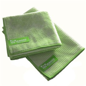 Jemako Fenêtre Chiffon Vert 40 x 45 cm + 60 cm - Lot de 2 - Polyester - Nettoyage de Fenêtres Professionnel