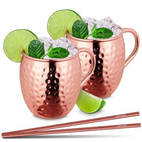 Verre Moscow Mule | Moscow Mule | 2x Verre 2x Pailles | Lacari ORIGINAL Moscow Mule Mug | Capacité de 470ml | Verre Moscow Mule