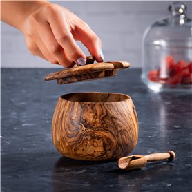 Darido Boîte à Épices en Bois d'Olivier - Sucrier avec Cuillère Doseur - Boîte d'Assaisonnement pour sel