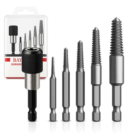 BAYERTAL® Set d'extracteurs de vis 6 pièces E6.3 - Extracteur de vis gauche avec porte-embout à changement rapide - Extracteur d