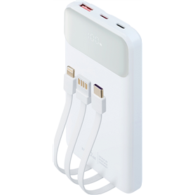 Powerbank 10000mAh 3 ports USB A+2C 22.5W PD/QC Câble multiple integré Blanc Rivacase