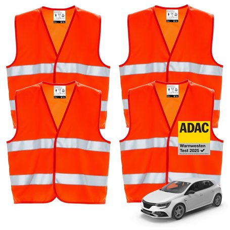 4 gilets de sécurité pour voiture ISO20471 orange 2024 - gilets de sécurité lumineux et réfléchissants pour voitures et camions
