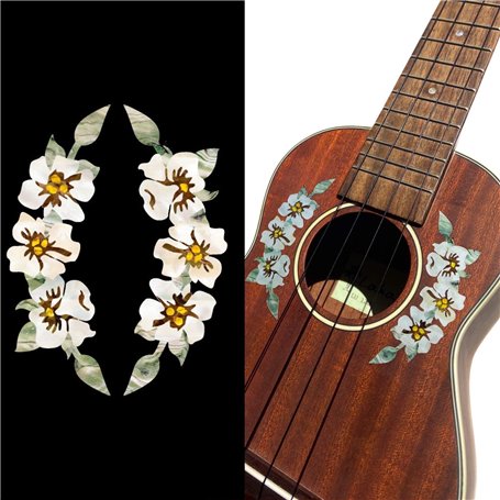 Inlaystickers UKR-281HIB Sticker Inlay pour ukulélé Motif rosette et fleurs d'hibiscus