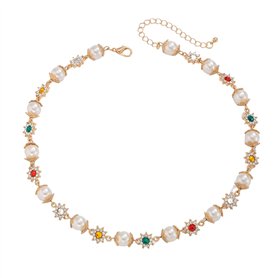 IOETSEUT Femmes Collier Soeur Collier Élégant Imitation Perle Perles Chaîne Collier pour Femmes Collier Mer Mariée Goth Strass R