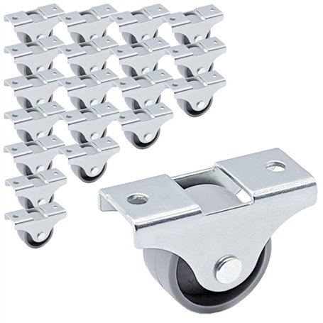 SKIR'CO Lot de 20 petites roulettes de 25 mm pour meubles - En plastique gris - Non pivotantes - Roulettes fixes - Direction uni