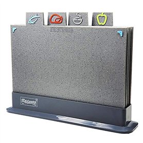 Lot de 4 planches à découper antidérapantes en marbre gris avec support - Passe au lave-vaisselle - Pour fruits