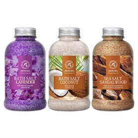 Sel de Bain Set Lavande & Coco & Bois de Santal 3х600g - Huile de Lavande Essentielle - Huile de Noix de Coco - Huile Essentiell