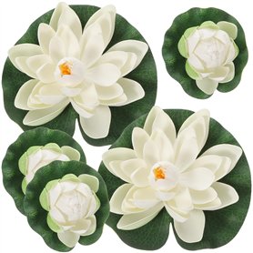 Nénuphars artificiels - Lot de 5 fleurs de lotus artificielles flottantes - Décoration de bassin - Nénuphar - Ornement pour terr