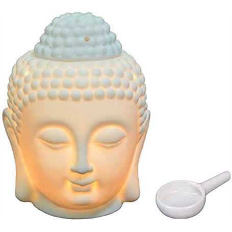 EVERGD Brûleur à huile en forme de tête de Bouddha avec cuillère à bougie chauffe-plat