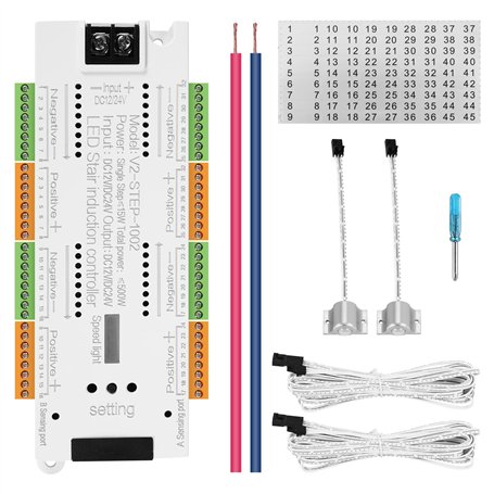 Ocnvlia LED Capteur de Mouvement Bande Lumineuse Escalier 32 Canaux Gradation LumièRe IntéRieur Mouvement Veilleuse 12V / 24V Ba