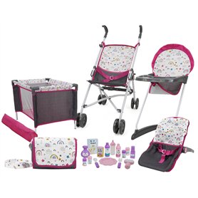 509 Crew Rainbow Fun Ensemble de 21 pièces pour poupées Stroll n Play & Care Gris