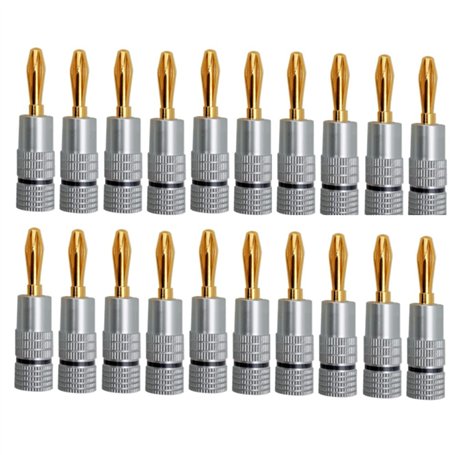 Iegefirm 20 PièCes Connecteur Banane 24K Plaqué Or 4.5MM Fiche Banane avec Verrouillage à Vis pour Prises Audio Jack Haut-Parleu