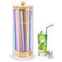 Vkyipg Distributeur de Pailles pour Comptoir - Distributeur de Pailles avec Couvercle en Bambou pour Pailles Standard, Organisat