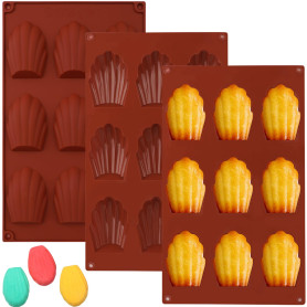 Surflyee Lot de 3 Moules à Madeleine en Silicone, Moule Madeleine Silicone, 9 Cavités Moule Madeleine, Moules en Silicone en For