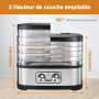 YASHE GGJ-261A Déshydrateur Alimentaire, 5 Plateaux Réglables en Hauteur, Contrôle de la Température de 35 à 70°C, Deshydrateur 