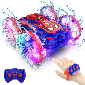 Spider Voiture Télécommandée Amphibie avec Commande Manuelle, RC Stunt Offroad Car Tout Terrain Jouet Enfant Garçon 6 7 8 9-12 A