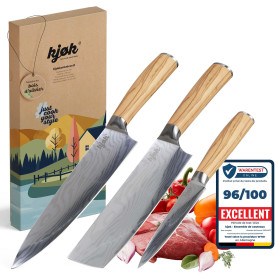 kjøk Premium Ensemble de couteaux de cuisine professionnels dureté 58±2 HRC Set couteu japonais avec étui et manche en bois d'ol