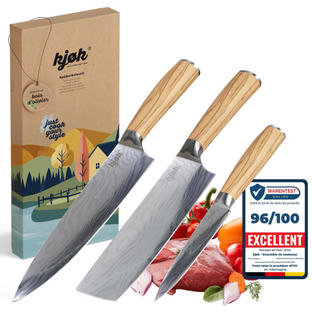 kjøk Premium Ensemble de couteaux de cuisine professionnels dureté 58±2 HRC Set couteu japonais avec étui et manche en bois d'ol
