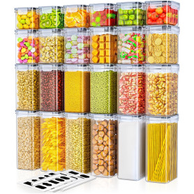 Storivo Food Dispensers Lot de 24 boîtes de conservation hermétiques avec couvercle, organisateur de cuisine pour farine, sucre,