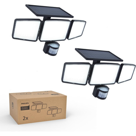 Philips Lampe de sécurité solaire Extérieur 302 LED 1200 lm, projecteur mural étanche à énergie solaire avec détecteur de mouvem