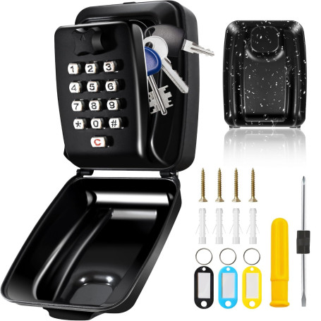 OKEKEO Boite a Clefs Securisee Exterieur, Murale Boite a clé Étanche, Coffre-Fort à clé étanche à Combinaison à 12 Chiffres pour