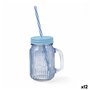 Carafe avec Couvercle et Paille Quid Maison Bleu verre 450 ml (12 Unités)